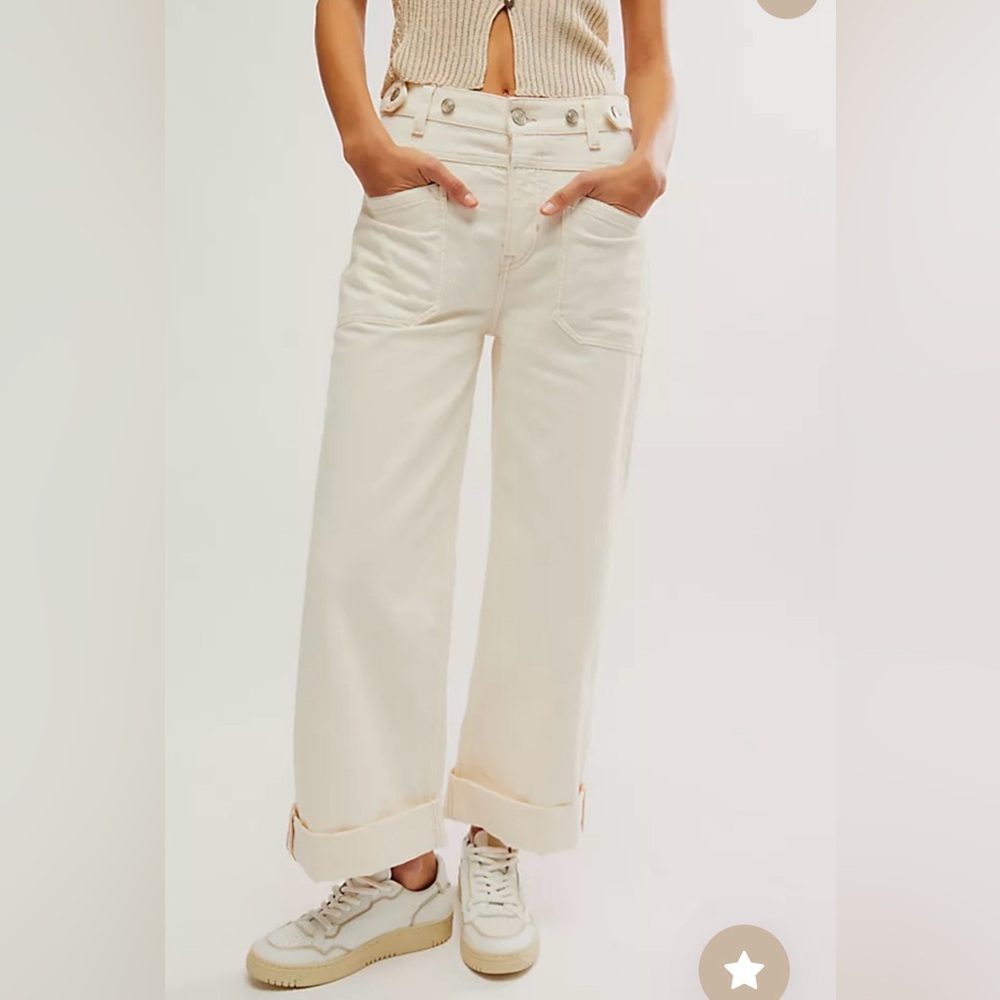 FREE PEOPLE WE THE FREE PALMER CUFFED JEANS - EGGSHELL  Size 32